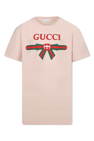 T-shirt Jersey di cotone rosa chiaro GUCCI KIDS | 610190XJG0K6341